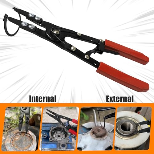 Image of 38700 Spindle Snap Ring Pliers External, 10 inch Large Snap Ring Pliers Heavy Duty Circlip Pliers Car Repair Tools Kit for for Ford SD Uninstall Remove Tools with Ratchet Locking 2026 Upgraded (Red)