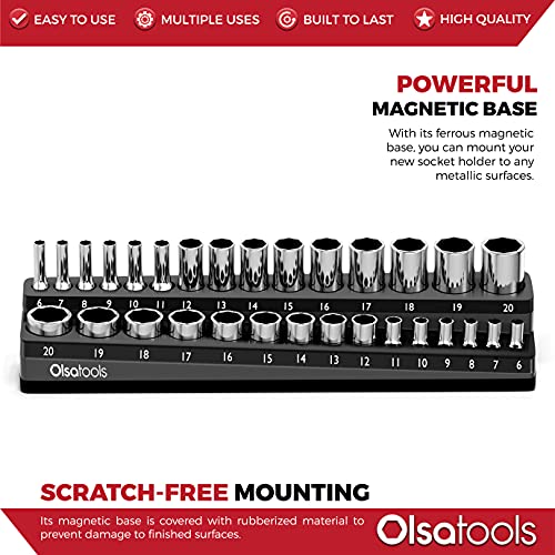 Image of Olsa Tools Magnetic Socket Organizer - 3 /8-Inch Drive Metric Socket Holder with Strong Magnets - Professional Tool Holder and Organizer - Stores up to 30 Sockets - Black - Part: - 1119