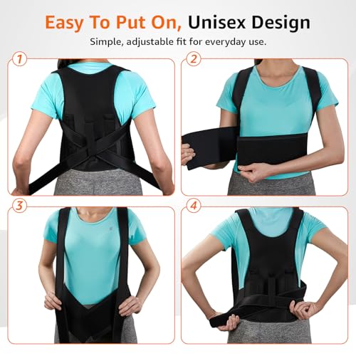 Image of Amazon Basics Posture Corrector Support Belt | Adjustable Back & Shoulder Support for Improved Posture | Breathable & Lightweight Design | Men & Women | XL