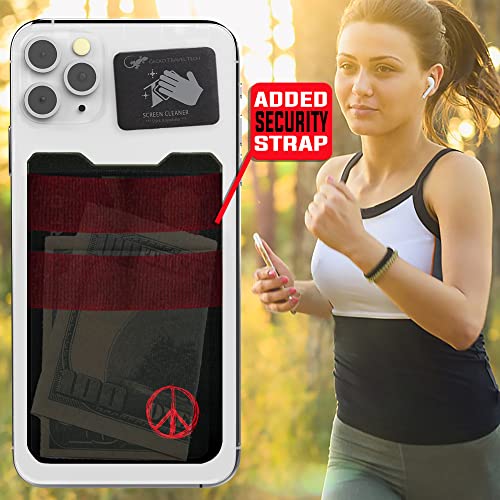 Image of Gecko Travel Tech Double Pocket - Adhesive Card Holder - Cell Phone Pouch - Stick on Spandex Pocket - Carry Credit Cards and Cash (PEACE)