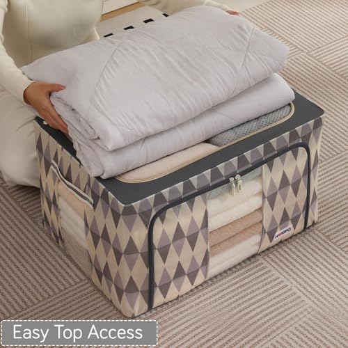 Image of HOKIPO 88L Clothes Storage Box, 600D Oxford Fabric Organiser for Wardrobe, Ash Mirage Pack of 1 (AR-6487-GRY)