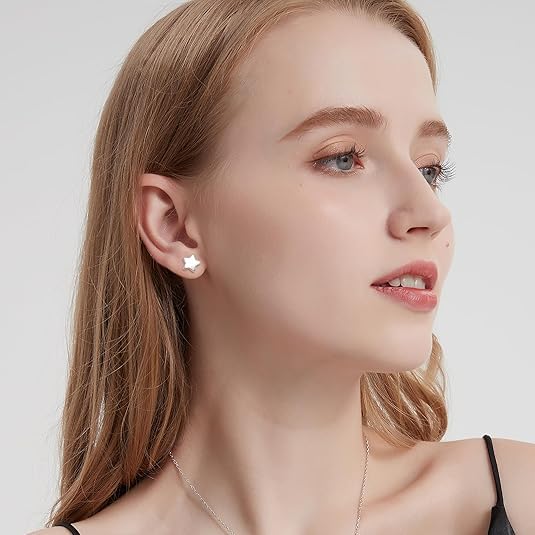 4 Pairs Star Stud Earrings for Women, Celestial Earrings, Silver Gold Stud Earrings Set Hypoallergenic for Sensitive Ears3