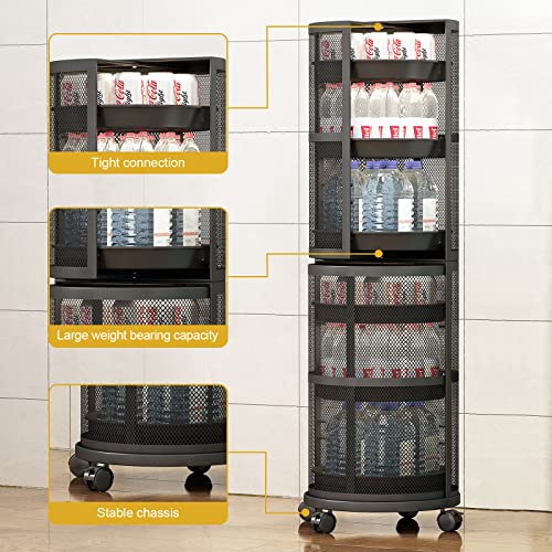 Stylifing Rotating Rolling Storage Cart 6 Tier 360° Rotation Organizer Cart For Fruits Vegetables Snacks With Wheels & Foot Pads, Round Standing Shelf For Kitchen Living Room Bathroom Bedroom Office #TOP7