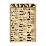 Dectinsign Metal Tin Signs Types Of Saltwater Fish Tin Sign Knowledge Popular Science Poster Farm Aquarium School Home Garden Cafe Garage Bar Restaurant Wall Decoration8x12 Inch, White