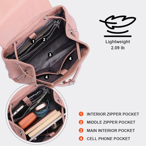 Image of BOYATU Women's Full-Grain Leather Backpack Purse, Minimal Structured Design, Work Commuter & City Travel, Compact Everyday Essentials, Fashion RFID Pocket Bag ((Pink)