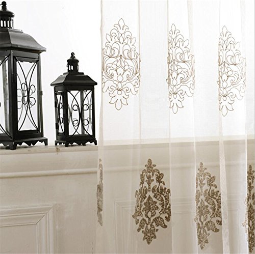 Etry French Country Victorian Coffee Damask Floral Embroidered Sheer Curtains For Living Room Bedroom Voile Window Curtains Drapes Grommet 52 X 63 Inch 1 Panel #TOP2
