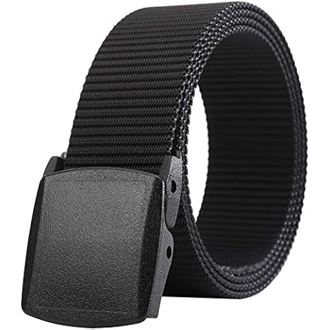 LionVII Plastic Belts for Mens Canvas Web Belt Plastic Buckle for Work Travel (Black) Cover