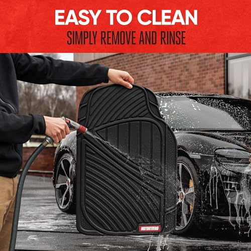 Image of Motor Trend MT-773-BK FlexTough Baseline-Heavy Duty Rubber Floor Mats for Car SUV Truck Van, 100% Odorless & All Weather Protection (Black)
