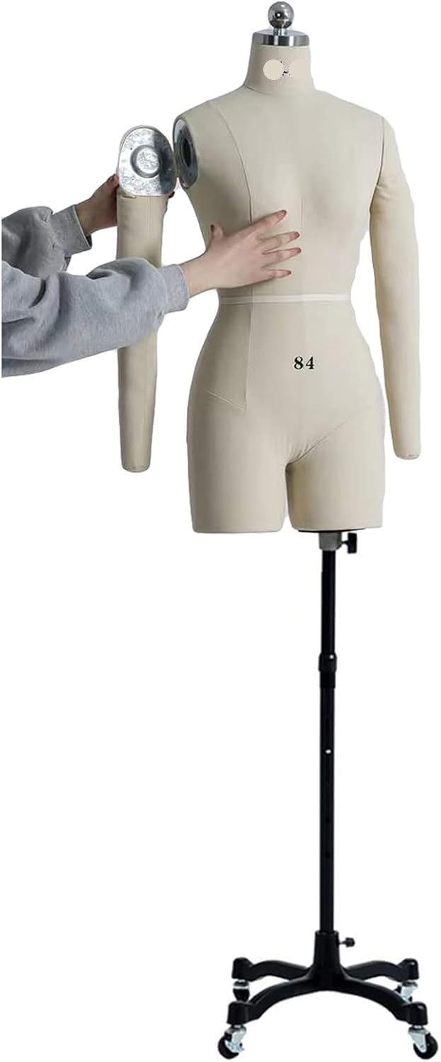 1-częściowy korpus manekina, manekin żeński – sukienka z możliwością przypinania, z miękkimi ramionami, regulowana wysokość 150–175 cm(Large)