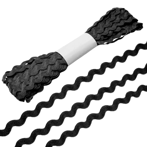 Allazone Cinta Ondulada Rick Rack 5mm Rick Rack Trim Ribbon Wave Costura Doblado Fringe Trim para DIY Costura Artesanía Ropa Adorno, Negro