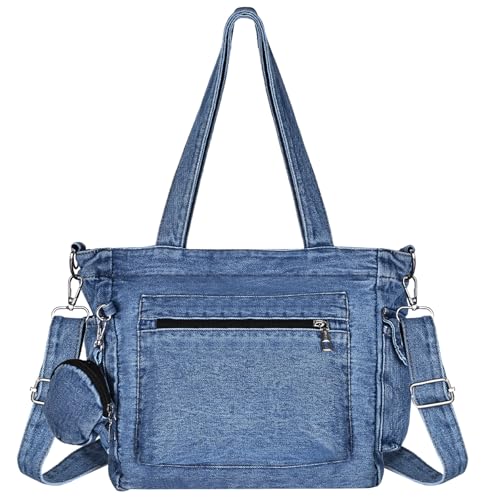 Extolove Bolsa jeans, bolsas jeans de grande capacidade para mulheres, bolsas transversais com bolsa pequena, Azul, Large