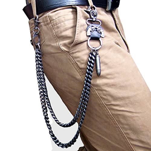 Mode Chaîne de Pantalon Homme Hip-hop Punk Porte-clés en métal Chaînes à 2 rangées Jeans Rock Chaîne de portefeuille Biker Ceinture taille Solide