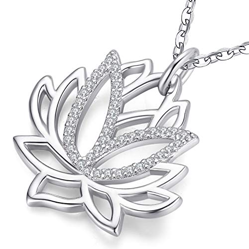 Aniu Silver Flower Necklace for Women, 925 Sterling Lotus Pendant, Best Jewelry Gifts for Mom/Wife/Grandma/Girlfriend (with Fine Gift Box)