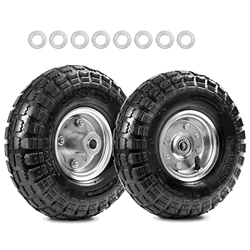 LTNICER 10" Heavy Duty 4.10/3.50-4 Tire Fits Gorilla Carts Hand Truck Generator Lawn Mower - 5/8" Axle Bore Hole 1-3/4" Hub (2 Pack)