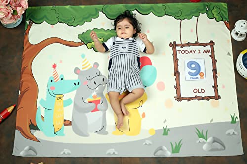 Image of NEW COMERS Milestone Cotton Baby Blanket & Props for Monthly Photoshoot, New Born Babies Soft Swaddle with 1-12 Month Cards, Ac Room Blanket for Summer /Winter /Multiuse, TC(150 /300) 135x115 cm - 407
