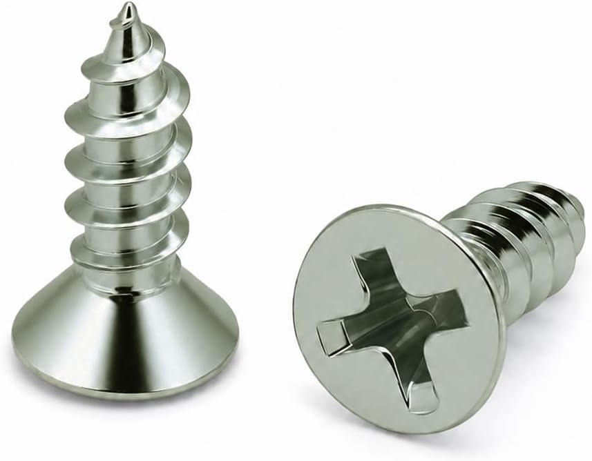 BCP Fasteners #6 x 1/2" Stainless Steel Flat Head Wood Screws, 100 Pack | Phillips Drive, Deep Thread with Fine Point, Screws for Wood (BCP16)
