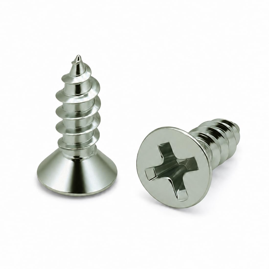 #6 x 1/2" Tornillos para madera de acero inoxidable cabeza plana, paquete de 100 | Sistema de apriete Phillips, rosca fina con punta precisa miniatura 1