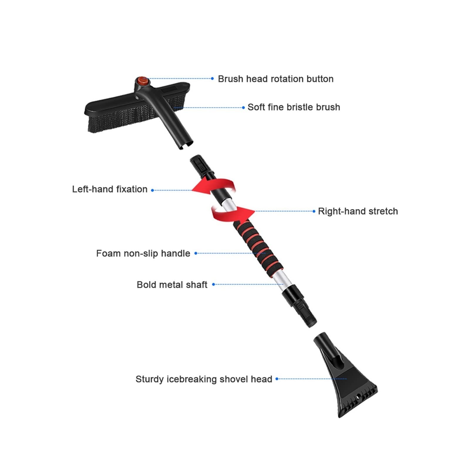 Blocs de Neige Pare-Brise de Voiture Brosse à Neige Poignée rétractable Pelle de déglaçage de véhicule Grattoir de Voiture Brosse Anti-poussière