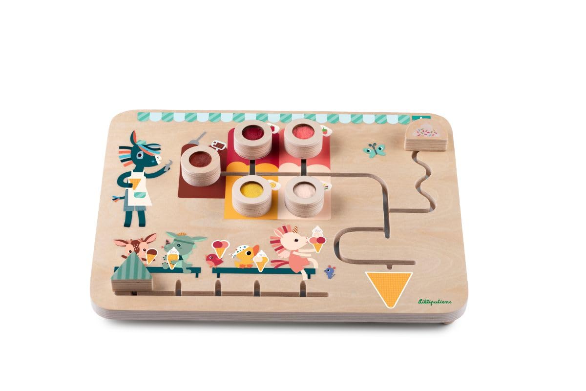 Lilliputiens - Pannello Di Scoperta Scorrevole Per Bambini - Tema Gelateria - Puzzle In Legno Educativo E Divertente - Stimola La Motricità Fine E L’Immaginazione - Giocattolo Interattivo Dai 10 Mesi-image