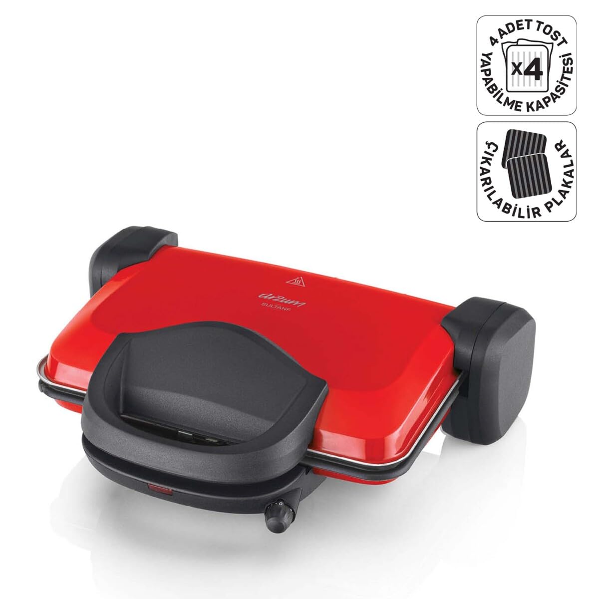 Arzum AR2007 Sultane 1800W 4 Dilim Kapasiteli Izgara ve Tost Makinesi, 180 Derece Açılır Gövde, Kırmızı