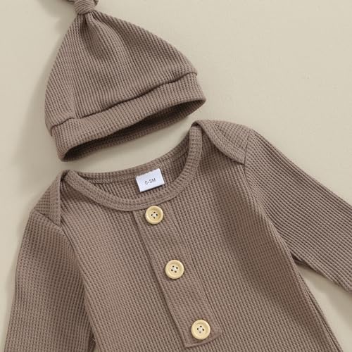 KMBANGI Newborn Baby Boys Girls Knotted Gown Hat Set Long Sleeve Button Infant Sleeper Baby Sleep Gown with Mittens4