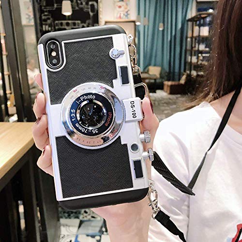 Awsaccy Emily In Paris Phone Case Iphone X/Xs Camera Case Vintage Cover Cute 3D Cool Unique Camera Design Case Pc Silicone Cover With Removable Neck Strap Lanyard For Girls Women Black #TOP2