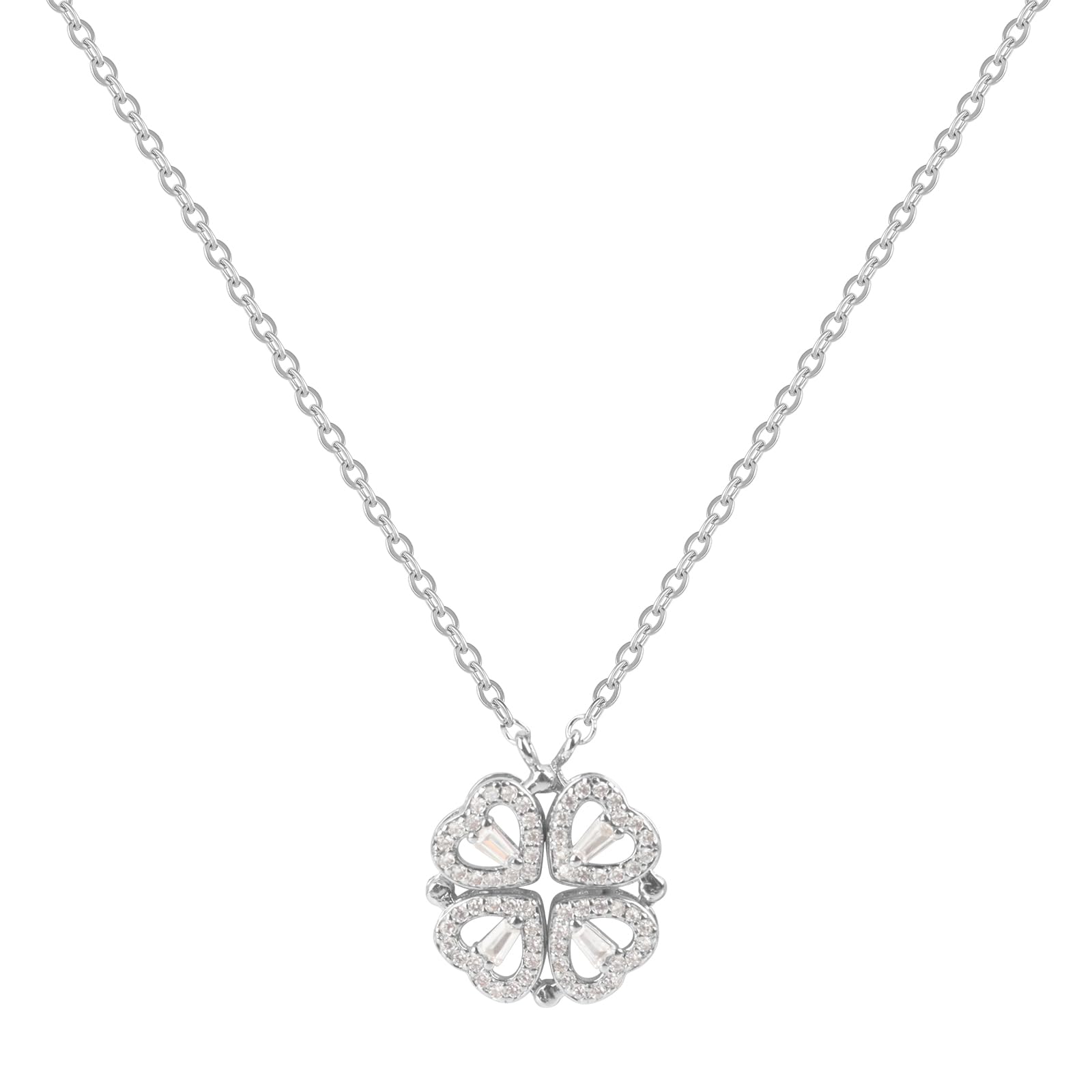 LjFrexia Collana da donna a forma di quadrifoglio, con cuore a forma di quadrifoglio