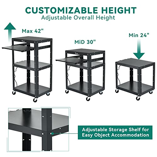 YITAHOME Large AV Cart with 16.4ft Extra-Long Cord, Metal Presentation Cart with Keyboard Tray, Rolling Media Cart with Wheels and Power, 2 Locking Brakes, Easy to Assemble, Black - Thumbnail 5