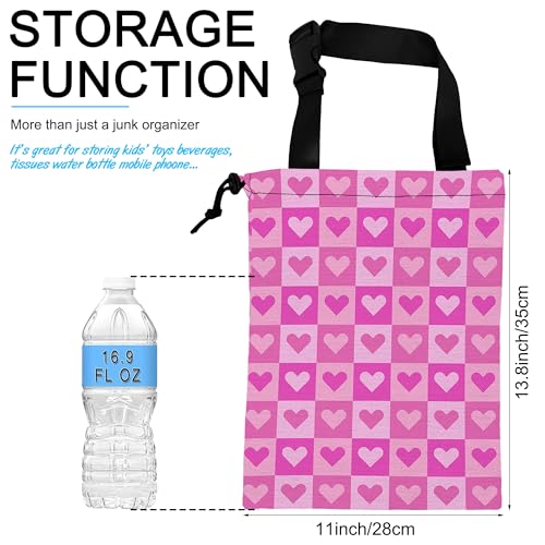 Image of Car Trash Bag Hanging Pink Love Car Trash Can Waterproof Garbage Bag Hanging for Car Back Seat with Adjustable Straps and Drawstring for Car Accessories Vehicle Travelling