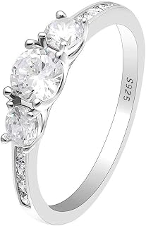 Anastasia Engagement Ring for Women by Ginger Lyne | 3 Stone Sterling Silver Wedding Ring |Clear Cubic Zirconia Promise Bridal Wedding Jewelry for Her