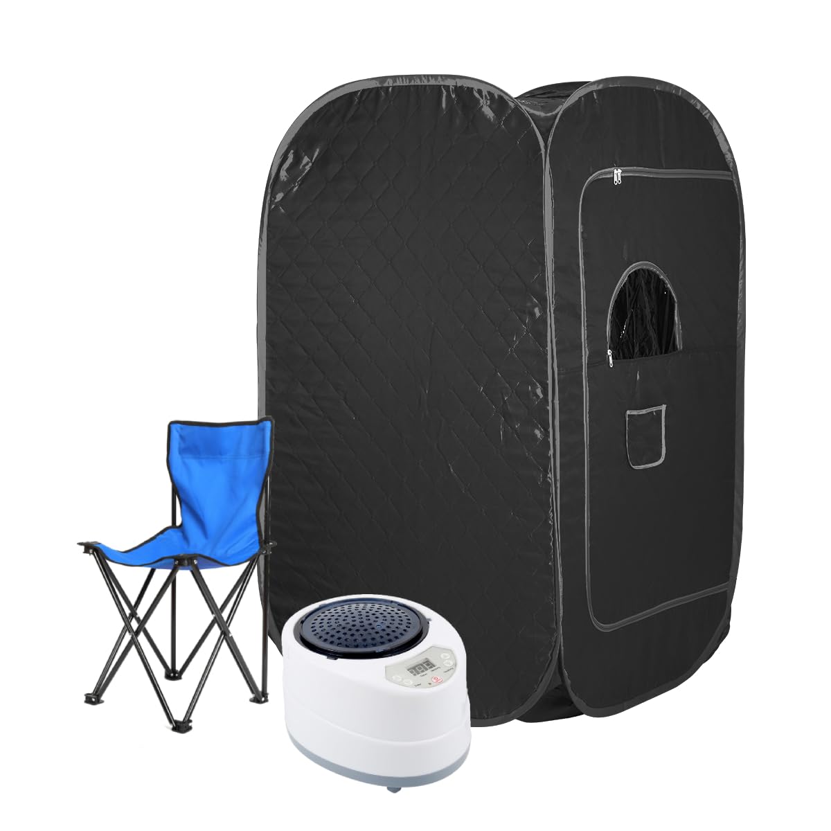 1000W Sauna completa del cuerpo con cabina de vapor, generador de vapor, mando a distancia, silla plegable, sauna SPA portátil para casa, 80 x 80 x 135 cm, color negro