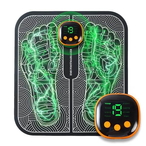 EMS Appareil de massage électrique pour les pieds, masseur de pieds électrique, 8 modes, 19 fréquences réglables, tapis de massage intelligent des pieds, portable...