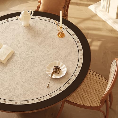 mongdodo テーブルマット 花柄 テーブルクロス 防水防油 耐熱 汚れ防止 PUレザー製 撥水 フラワー柄 オシャレ 拭ける 防水テーブルクロス pu皮革生地 北欧 食卓カバー ラウンド 円形 カラー3 90cm 食卓カバー おしゃれ 家庭用