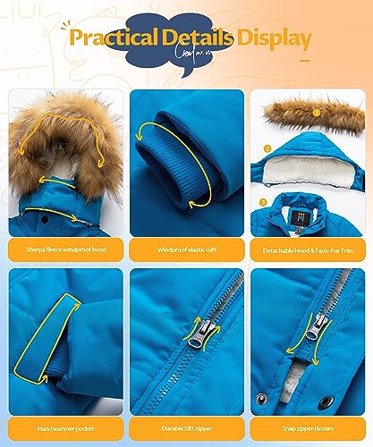 Image of CREATMO US Boy's Sherpa Long Parka Winter Coat Thicken Water Repellent Puffer Jacket With Removable Faux Fur Hood