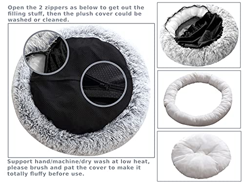 Comlax Beruhigende Donut Hundebetten XL, Rundes Kissen mit abnehmbarem waschbarem Bezug, Anti-Angst-Kunstfell-Kuscheltier, Flauschiges, bequemes, pelziges Haustierbett (80cm, Grau)