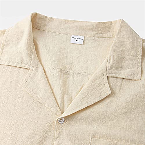Celucke Zweiteiler Herren Leinenanzug Sommer Freizeitanzug Einfarbig 2-teilig Kurzarm Button-Up Revers Hemd und Shorts Beach Shirt Kurze Hose Set Baumwolle Leinen Anzug（Beige,M）