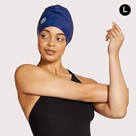 SOUL CAP - Large Swimming Cap for Long Hair - Designed for Long Hair, Dreadlocks, Weaves, Hair Extensions, Braids, Curls & Afros - Women & Men - Silicone (Navy, Large)