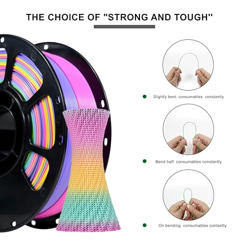 Image of iBOSS PLA+ Rainbow Filament Multicolor PLA PRO 3D Printer Filament, 1.75mm, Fast Color Changing, Colour Changing 8m Each, Glossy Glossy Finish,1kg 3D Filament, PLA Plus Filament (Morandi Rainbow 03)