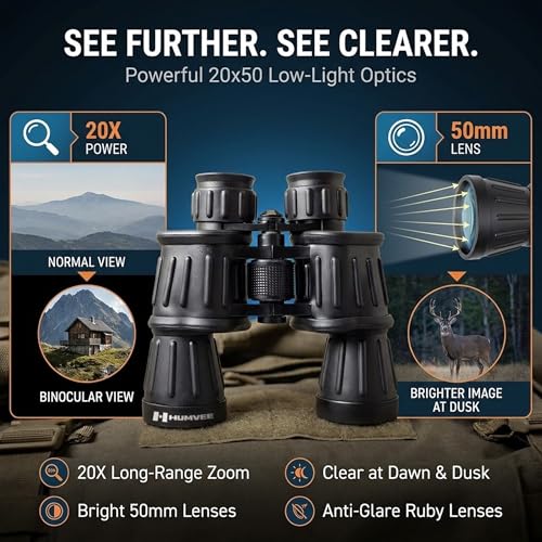Image of CampCo Humvee 20x50 Rubber Binoculars Telescope Goggles for Adults, Hunting Travel Cruises Football Games Sports & Outdoors Military Police Personnel
