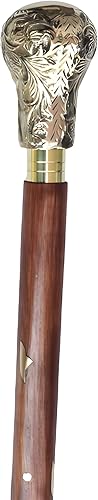 Pomo largo decorativo de latón brillante con eje decorativo de madera natural, fuerte y resistente, hermoso bastón de madera para fiesta disponible en Yaxa Peru