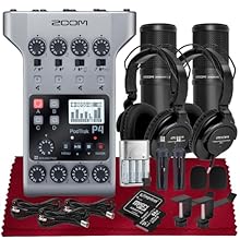 Comprehensive Set – This Zoom P4 podcast recorder bundle includes SonicSound accessories - Microfiber Cleaning Cloth, 2x Headphone Hanger, 3x XLR Cables M to F 10 ft, 64GB MicroSDXC Memory Card, 4AA Rechargerbale Batteries with Charger, and 2x Zoom D...