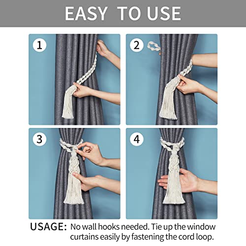 DeSS 2-Pack Curtain Tiebacks Rope Hand Woven Natural Cotton Rope Decorative Tassel Curtain Holdbacks for Curtains and Draperies - Image 4