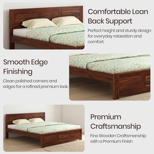 Image of WOODLAB Furniture Solid Sheesham Wood King Size Bed Without Storage Wooden Double Bed Furniture for Bedroom Living Room Home (Honey Finish)