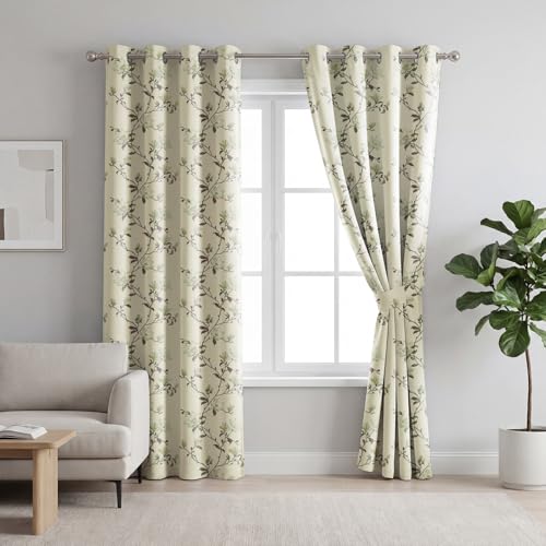 Image of LINENWALAS Printed Blackout Curtains for 7 Feet Door | Set of 2 | Digital Printed Floral Drapes | Thermal Insulated, Room Darkening Panels with Grommet Hanging for Living Room (Aurelia)