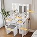 Viaozutis Vanity, Vanity Desk with Mirror, Large Drawer and Power Socket with 11 Light Bulbs and 3 Adjustable Lighting Modes, Vanity Table Ideal for Bedroom (White)