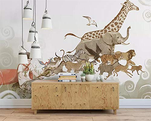 Papel Pintado 3D Personalizado Dibujos Animados Lindos Pintados A Mano Simple Mundo Animal Habitación Infantil Fondo Murales Papel Tapiz 3D,366 * 254Cm