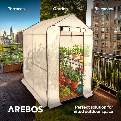 Arebos Premium Foliengewächshaus Gewächshaus mit 2 Ebenen - 120 x 186 x 190 cm Treibhaus mit Ablagen - Platzsparend, Hochwertiges Anzuchthaus Garten Balkon Stabil & Einfach zu Montieren – Bild 4