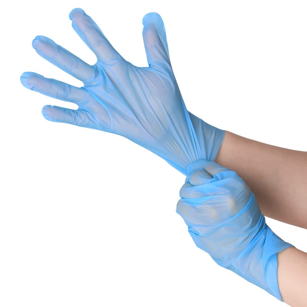 Photo 1 of CK CK Tech Vinyl Powder Free Disposable Plastic Gloves Outdoor Picnic BBQ Gloves Blue 100 Count