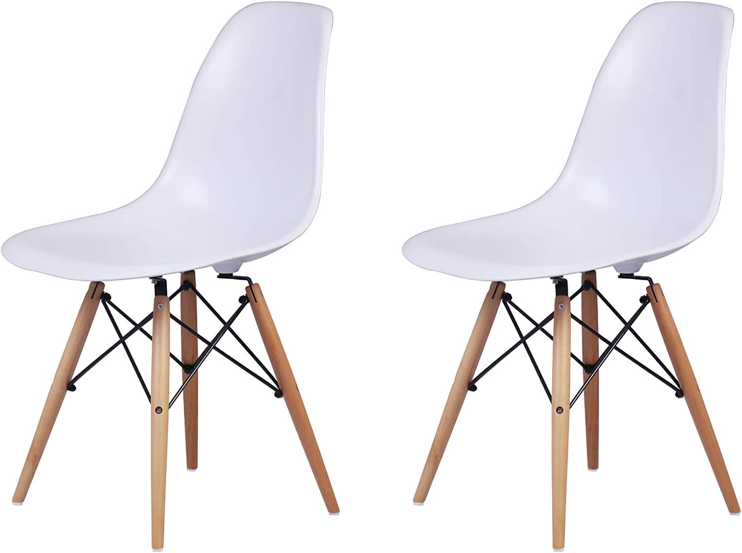 UBP Dining Chair, Home Solid Wood Chair，European Creative Plastic Chair with Natural Solid Wood Leg，Hollow Back Design Armless Side Chair，for Kitchen, Dining, Living (White, Set of 2)