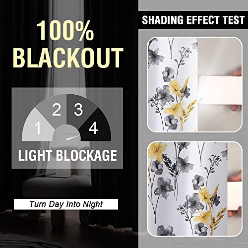 Image of BFAM Floral Print 120% Blackout Curtain with Black Linning at Back, Floral Print Curtains for Living Room /Bedroom Thermal Insulated Energey Saving, Catteleya Yellow, 12 Feet,Pack of 1 Curtain